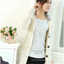 Latest Single Breasted Casual Long Trench Knitting Women′s Cardigan with Hood